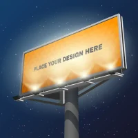 Place your design here prominent advertisement billboard against lighted yellow and visible at night  abstract vector illustration
